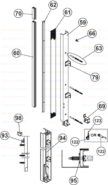 Каталог запасных частей для скоростных ворот Dynaco M2: боковая направляющая